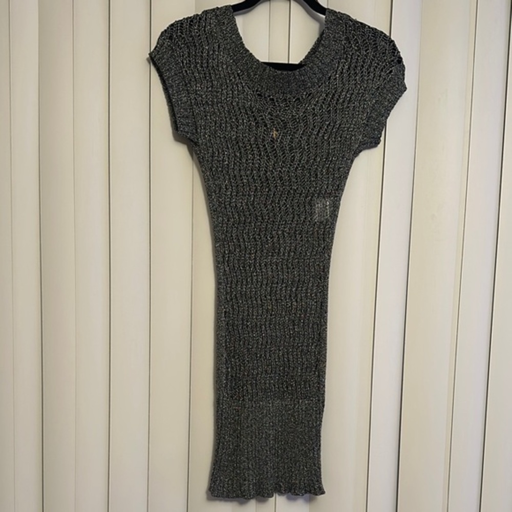 Kouture By Kimora Elegant Black Silver Knit Sweater Dress Small Shine
